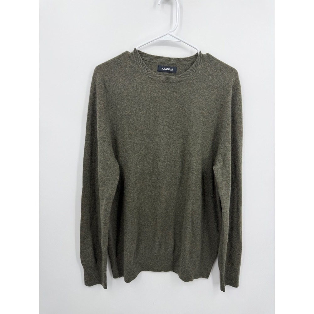 NAADAM Essential original Crewneck Sweater Mens L Olive Green 100% Cashmere Knit